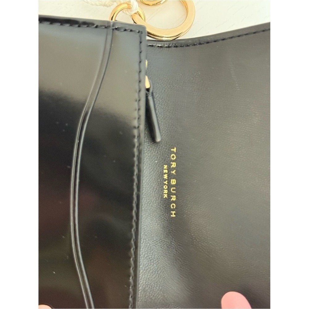 Tory Burch Emerson Smooth Flap Card Case Wallet 176972 Sleek Black Zip Key Hook - Picture 6 of 10